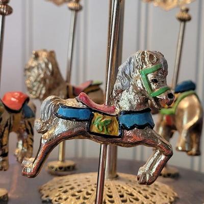 Vintage Reuge Handpainted Gold Plated Carousel Horse Music Box