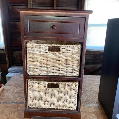 Wood Shelf with Baskets