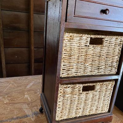 Wood Shelf with Baskets