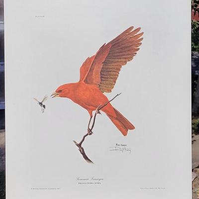 Signed Ray Harm 'Summer Tanager' Lithograph