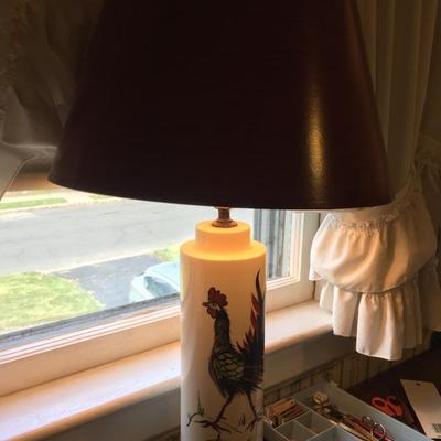 Pair MCM signed Rooster lamps