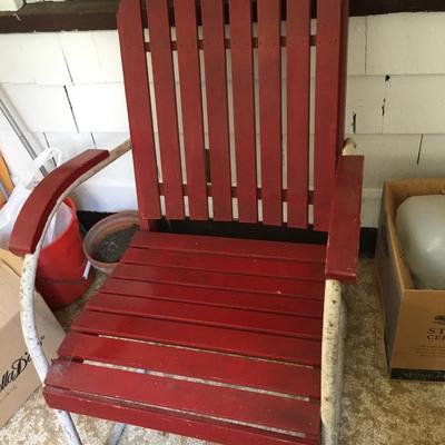 Vintage Red wood and metal rocker, Beautiful color! Shabby Chic