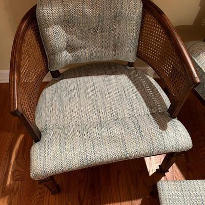 Pair of Caned Back Barrel Chairs & Stool (LR-RG)