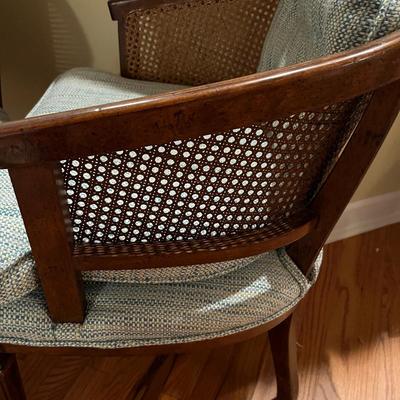 Pair of Caned Back Barrel Chairs & Stool (LR-RG)