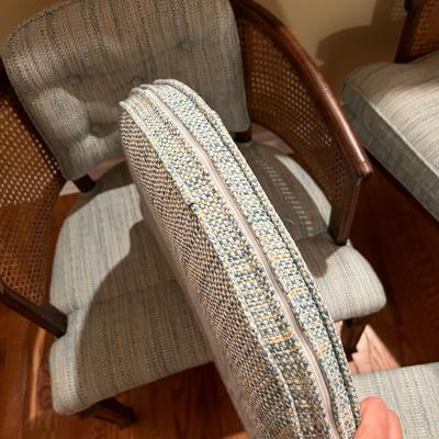 Pair of Caned Back Barrel Chairs & Stool (LR-RG)