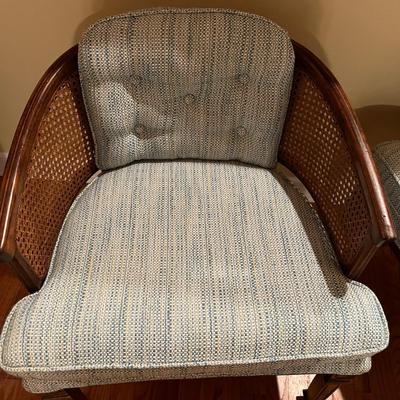 Pair of Caned Back Barrel Chairs & Stool (LR-RG)