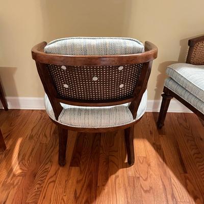 Pair of Caned Back Barrel Chairs & Stool (LR-RG)