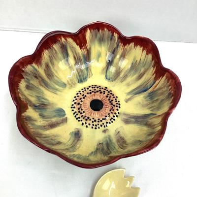 936 Antique Shorter & Sons Flower Salad Bowl with Utensils