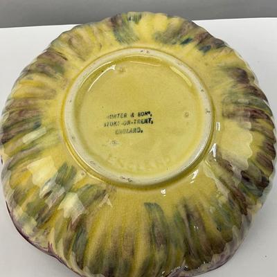 936 Antique Shorter & Sons Flower Salad Bowl with Utensils