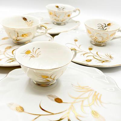 LEFTON CHINA ~ Wheat ~ Snack Plate & Cup Sets ~ Set Of Twelve (12)