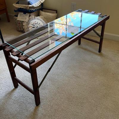 Unique Folding Vintage Coffee Table W/ Glass Top (UD-RG)