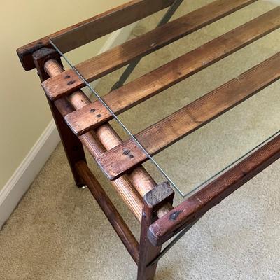 Unique Folding Vintage Coffee Table W/ Glass Top (UD-RG)