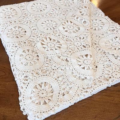 Large Cream Colored Crocheted Table Cloth