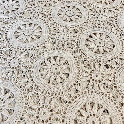 Large Cream Colored Crocheted Table Cloth