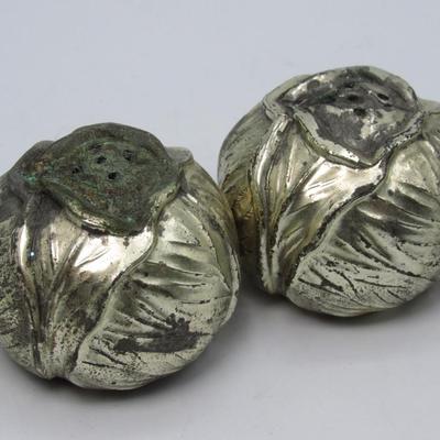 Set of Four Silver Plate Tarnish Resistant Cabbage Shaped Salt and Pepper Shakers