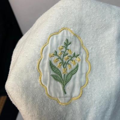 Lot of Three Flower Embroidered Yellow and White Hand Fingertip Towels