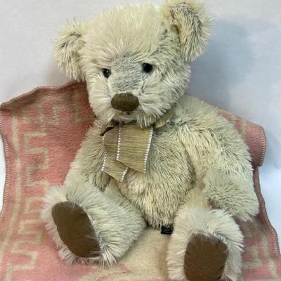 Burleigh Soft Teddy Bear Plush Stuffed Animal by Russ and Vintage Baby Blanket