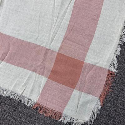 Fringed Edge White and Coral Acrylic Tablecloth Picnic Blanket