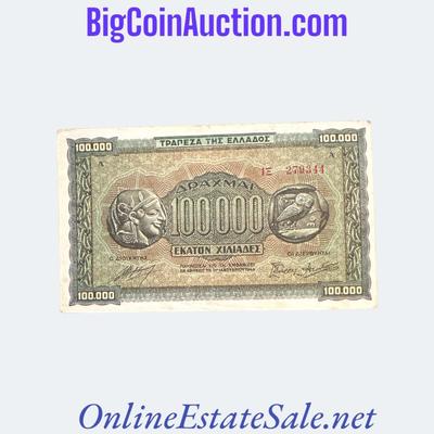 1944 GREECE 100,000 DRACHMAI