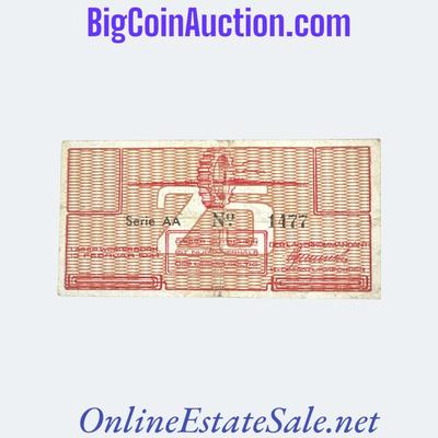 1944 NETHERLANDS WESTERBIRK CONCENTRATION CAMP 25 CENT NOTE