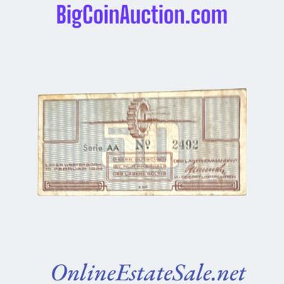 1944 NETHERLANDS WESTERBIRK CONCENTRATION CAMP 50 CENT NOTE