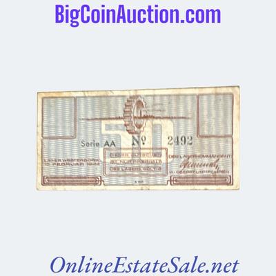 1944 NETHERLANDS WESTERBIRK CONCENTRATION CAMP 50 CENT NOTE