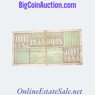 1944 NETHERLANDS WESTERBIRK CONCENTRATION CAMP 100 CENT NOTE