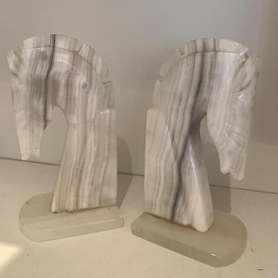 PAIR Marble Horse Head Bookends