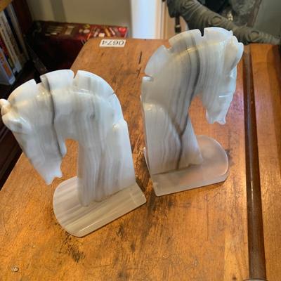 PAIR Marble Horse Head Bookends