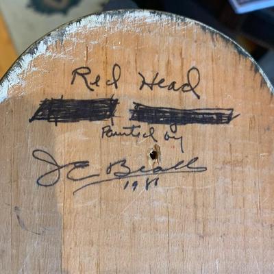 Wood Handmade Decoy Duck Red Head Signed
