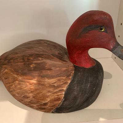 Wood Handmade Decoy Duck Red Head Signed