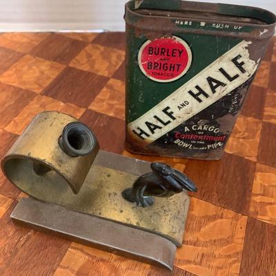 Antique Newton Desktop Pen Holder & Tobacco Tin