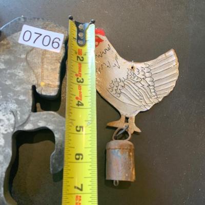 Antique Metal Chicken w Bell + Wooden Soldier/Horse