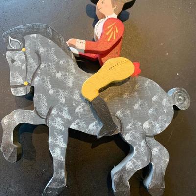 Antique Metal Chicken w Bell + Wooden Soldier/Horse