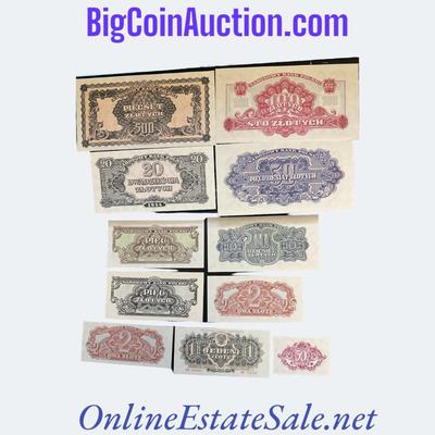 1944 POLAND SET OF 10 NOTES