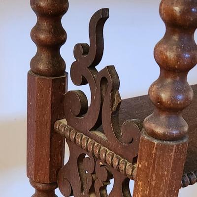 Antique Spool Turned Victorian Stand Marble Top Side table on Casters