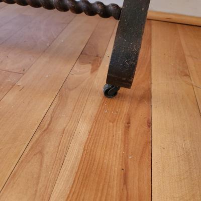 Antique Spool Turned Victorian Stand Marble Top Side table on Casters