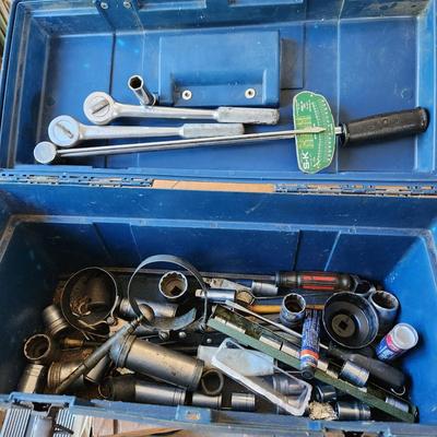 Tool Box loaded with tools SK Sockets, Wrenches , Lincoln Lubrigun Grease Gun