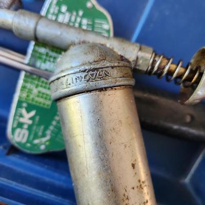Tool Box loaded with tools SK Sockets, Wrenches , Lincoln Lubrigun Grease Gun