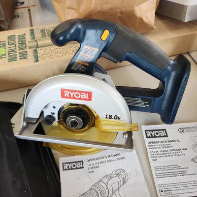 Ryobi 18V Tools lot includes battery charger bag Drill Saw & Light Tested