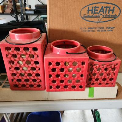 3 Pack Stoneware Lanterns with 3 Candles