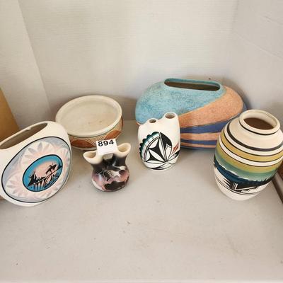 lot of 6 Southwest Pottery some Signed