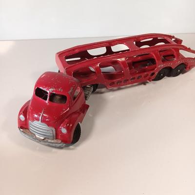 Vintage Hubley Transport Car Carrier with three cars