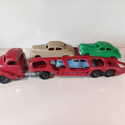 Vintage Hubley Transport Car Carrier with three cars