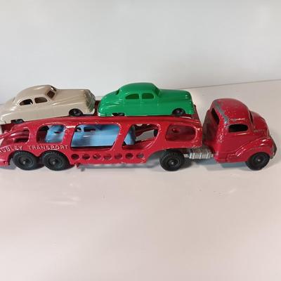 Vintage Hubley Transport Car Carrier with three cars