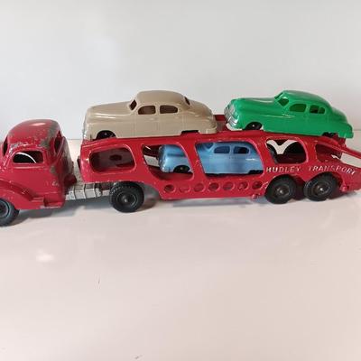 Vintage Hubley Transport Car Carrier with three cars