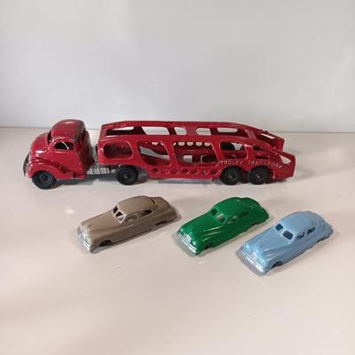 Vintage Hubley Transport Car Carrier with three cars