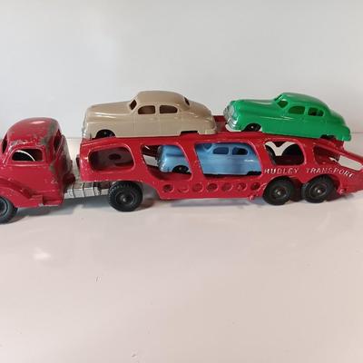 Vintage Hubley Transport Car Carrier with three cars