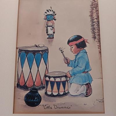 Original Americans by Vera Louise Drysdale 1966 framed prints "Little Drummer" & RARE "Little Hopi"