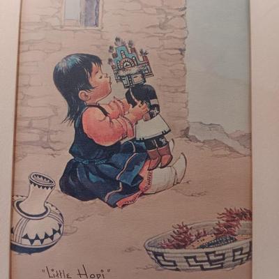 Original Americans by Vera Louise Drysdale 1966 framed prints "Little Drummer" & RARE "Little Hopi"